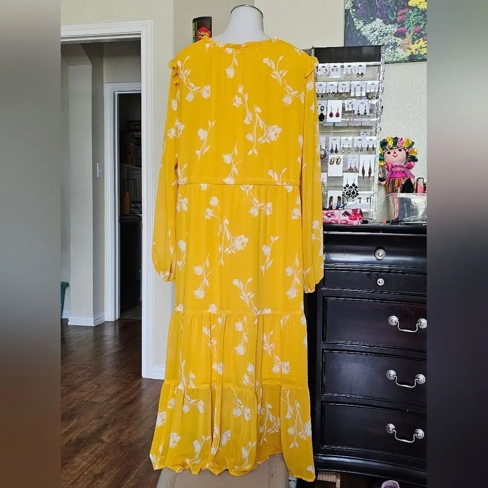 Versona Mustard Floral Long Sleeve Dress